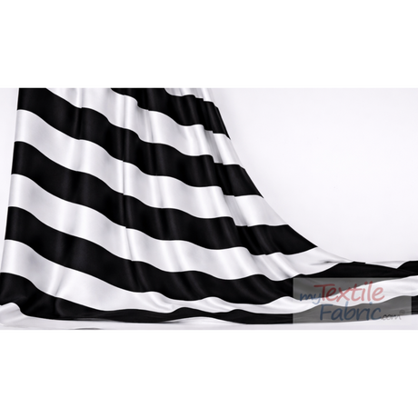 5.5" Stripe Satin Print Polyester Fabric - Black White 5.5" Stripe, 58/60" Width (1 Yard)