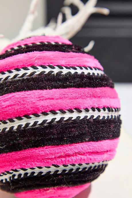 5" Pink Velvet Stripe Ball Ornament
