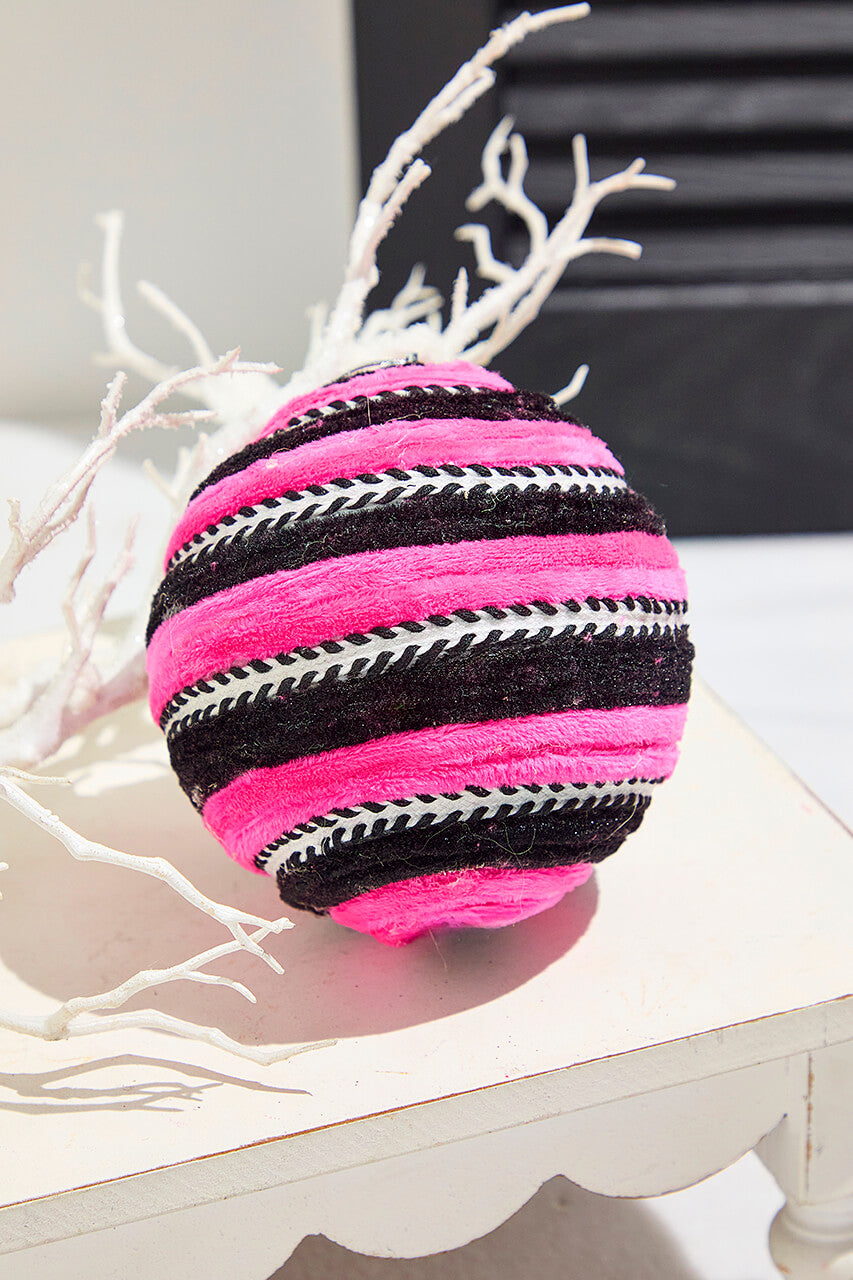 5" Pink Velvet Stripe Ball Ornament