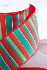 2.5-Inch Red Green Stripe Wired Ribbon 10 Yard Holiday Decor