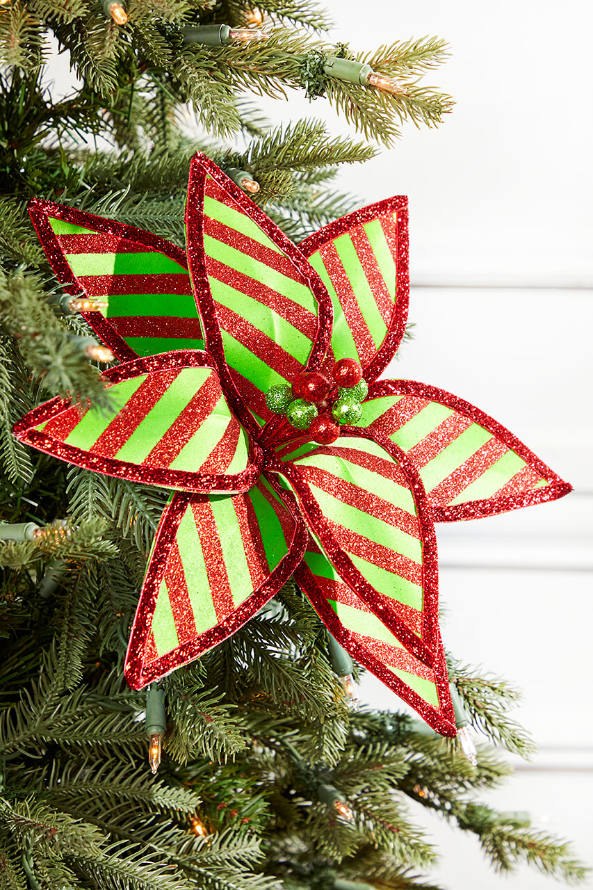23" x 12" Green and Red Stripe Poinsettia Stem