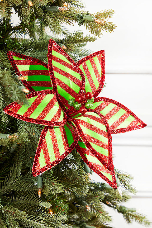23" x 12" Green and Red Stripe Poinsettia Stem