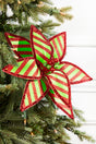 23" x 12" Green and Red Stripe Poinsettia Stem