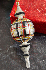 9" Holiday Plaid Finial Glass Ornament