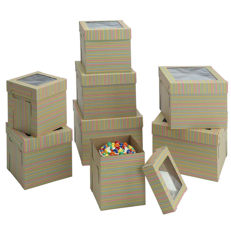 Striped Party Cake Box, with Window, 8 Inch Deep, 12 x 12 x 8 inch Deep