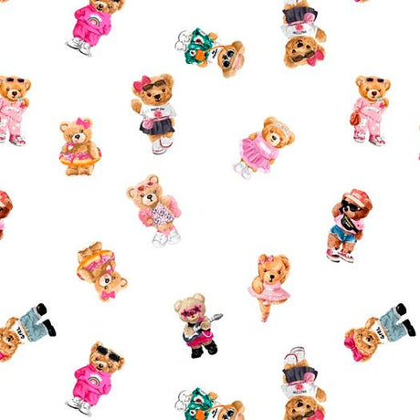 Printed Spandex Teddy Bear Fabric White or Black