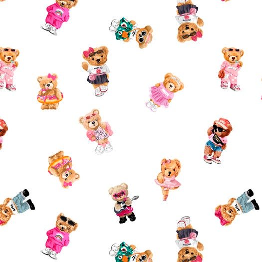 Printed Spandex Teddy Bear Fabric White or Black