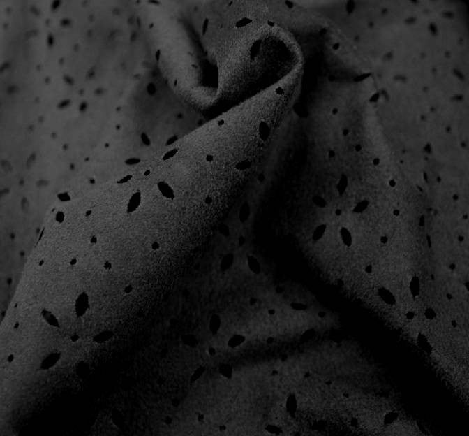 Suede Knit Punching Polyester Fabric - Solid Black, 58/60" Width