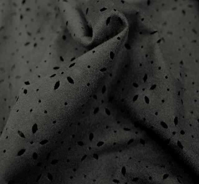Suede Knit Punching Solid Olive Polyester Fabric - Solid Olive, 58/60" Width (1 Yard)