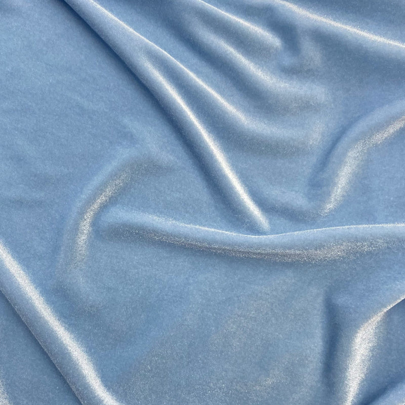 Baby Blue Polyester Spandex Stretch Velvet Fabric - Baby Blue, Solid, 58"-60" Width (1 Yard)
