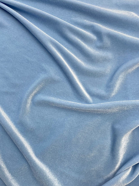 Baby Blue Polyester Spandex Stretch Velvet Fabric - Baby Blue, Solid, 58"-60" Width (1 Yard)