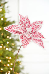 24" Red & White Sweater Patterned Poinsettia Stem