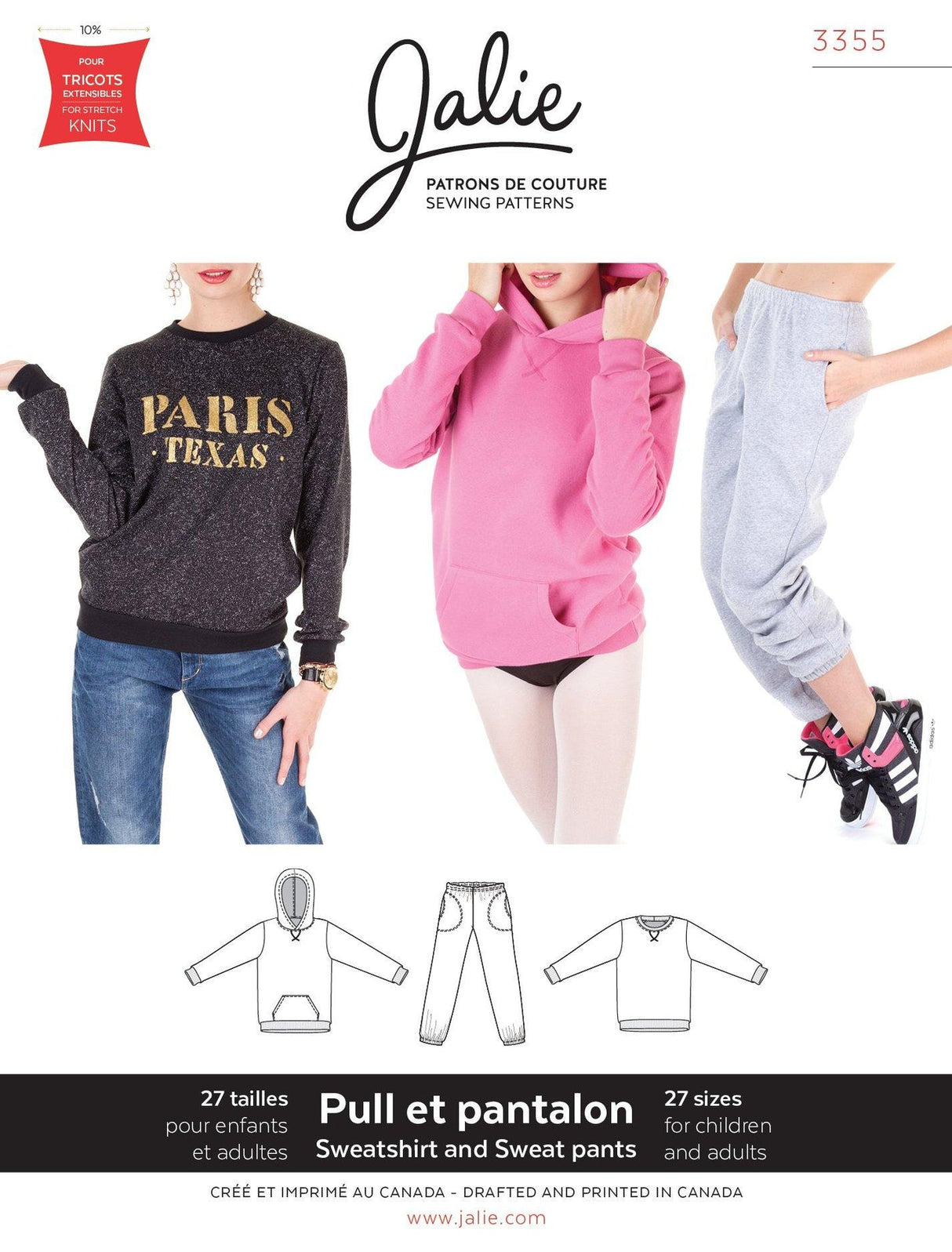 Sewing Pattern Sweatshirt Hoodie and Sweatpants by Jalie