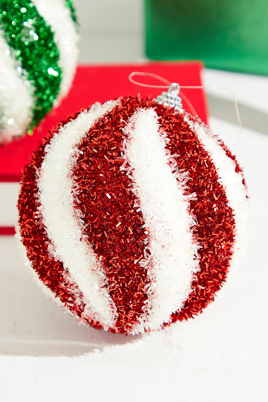 4.5" Sparkle Swirl Candy Cane Ball Ornament