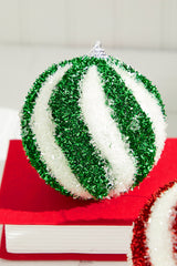 4.5" Sparkle Swirl Candy Cane Ball Ornament