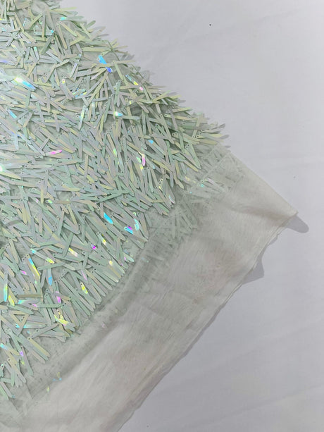 Sword Sequin Sequins Fabric - Iridescent Multi Color Sword Design, 50-54" Width (1 Yard)