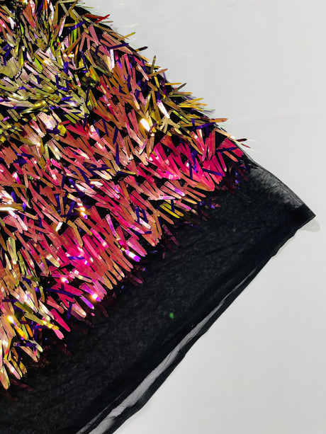 Sword Sequin Sequins Fabric - Iridescent Multi Color Sword Design, 50-54" Width (1 Yard)