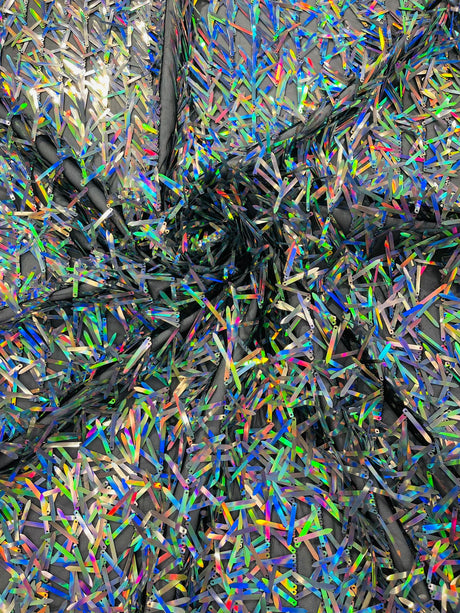 Sword Sequin Sequins Fabric - Iridescent Multi Color Sword Design, 50-54" Width (1 Yard)