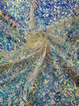 Sword Sequin Sequins Fabric - Iridescent Multi Color Sword Design, 50-54" Width (1 Yard)