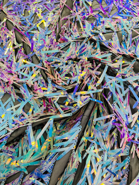 Sword Sequin Sequins Fabric - Iridescent Multi Color Sword Design, 50-54" Width (1 Yard)