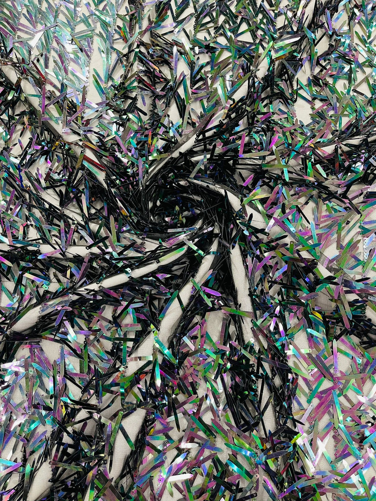 Sword Sequin Sequins Fabric - Iridescent Multi Color Sword Design, 50-54" Width (1 Yard)
