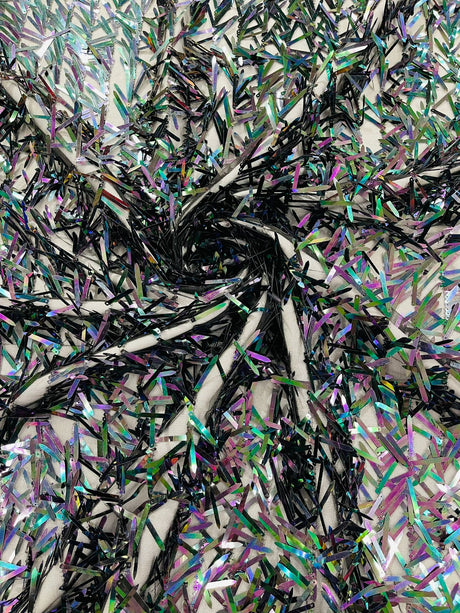 Sword Sequin Sequins Fabric - Iridescent Multi Color Sword Design, 50-54" Width (1 Yard)