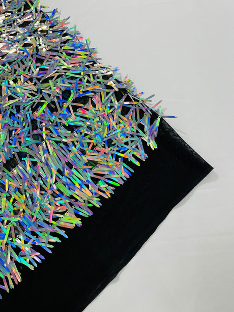 Sword Sequin Sequins Fabric - Iridescent Multi Color Sword Design, 50-54" Width (1 Yard)