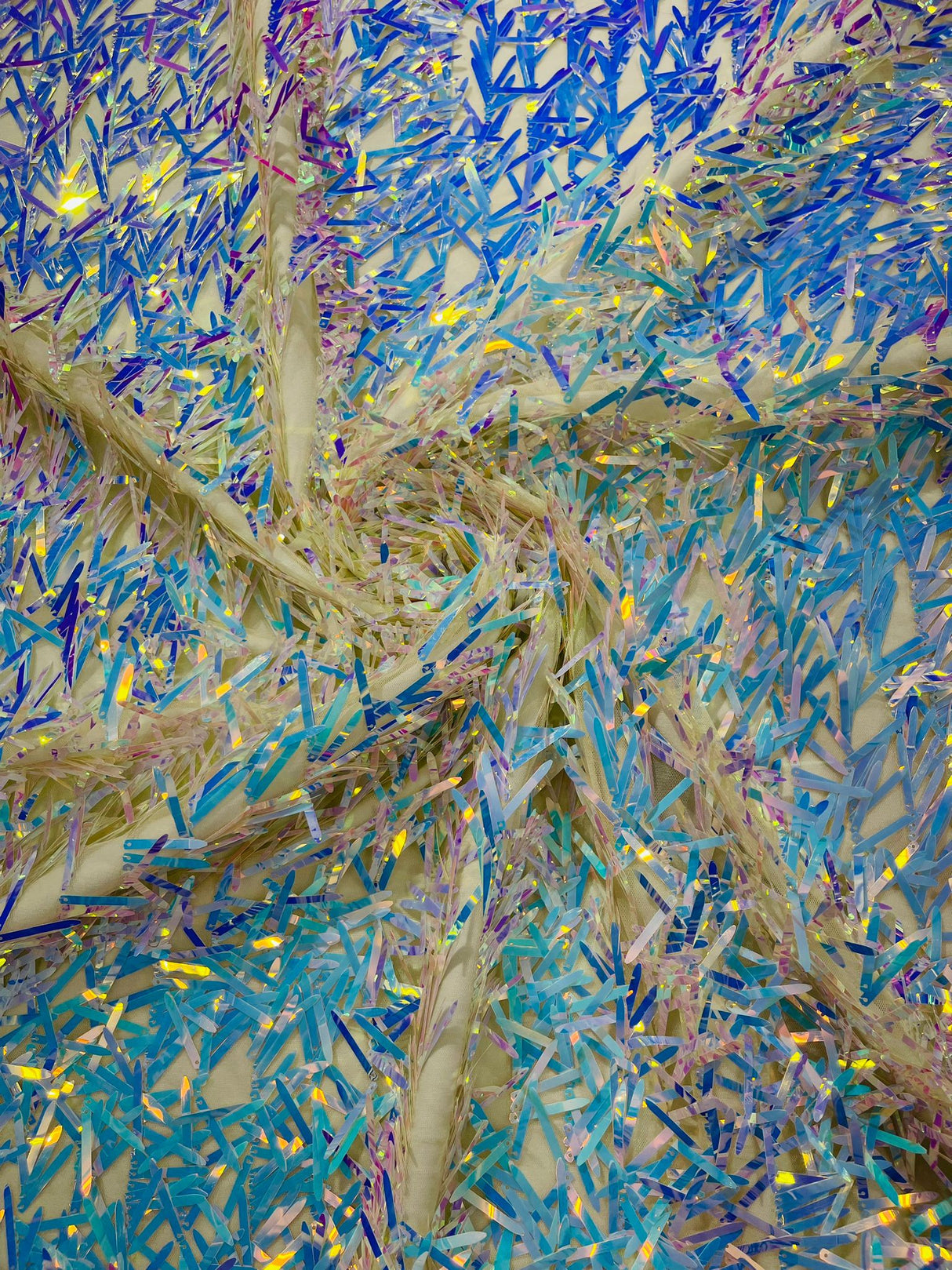 Sword Sequin Sequins Fabric - Iridescent Multi Color Sword Design, 50-54" Width (1 Yard)