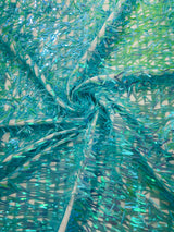 Sword Sequin Sequins Fabric - Iridescent Multi Color Sword Design, 50-54" Width (1 Yard)