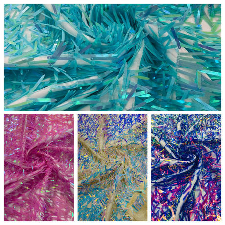 Sword Sequin Sequins Fabric - Iridescent Multi Color Sword Design, 50-54" Width (1 Yard)