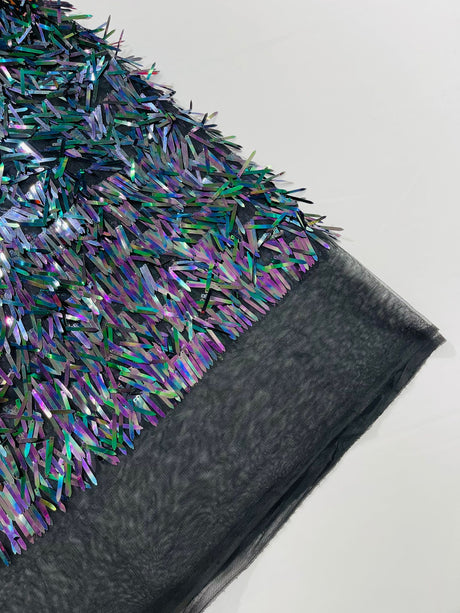 Sword Sequin Sequins Fabric - Iridescent Multi Color Sword Design, 50-54" Width (1 Yard)