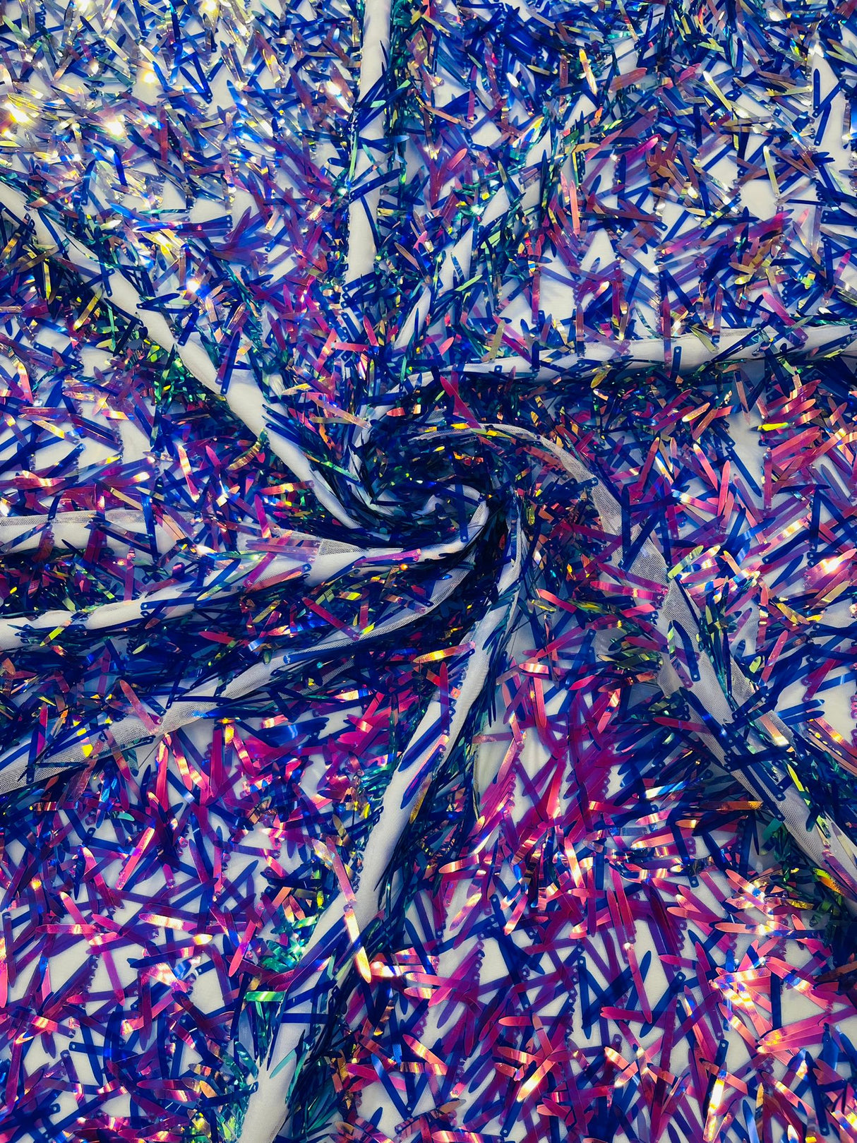 Sword Sequin Sequins Fabric - Iridescent Multi Color Sword Design, 50-54" Width (1 Yard)
