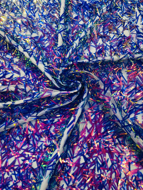 Sword Sequin Sequins Fabric - Iridescent Multi Color Sword Design, 50-54" Width (1 Yard)