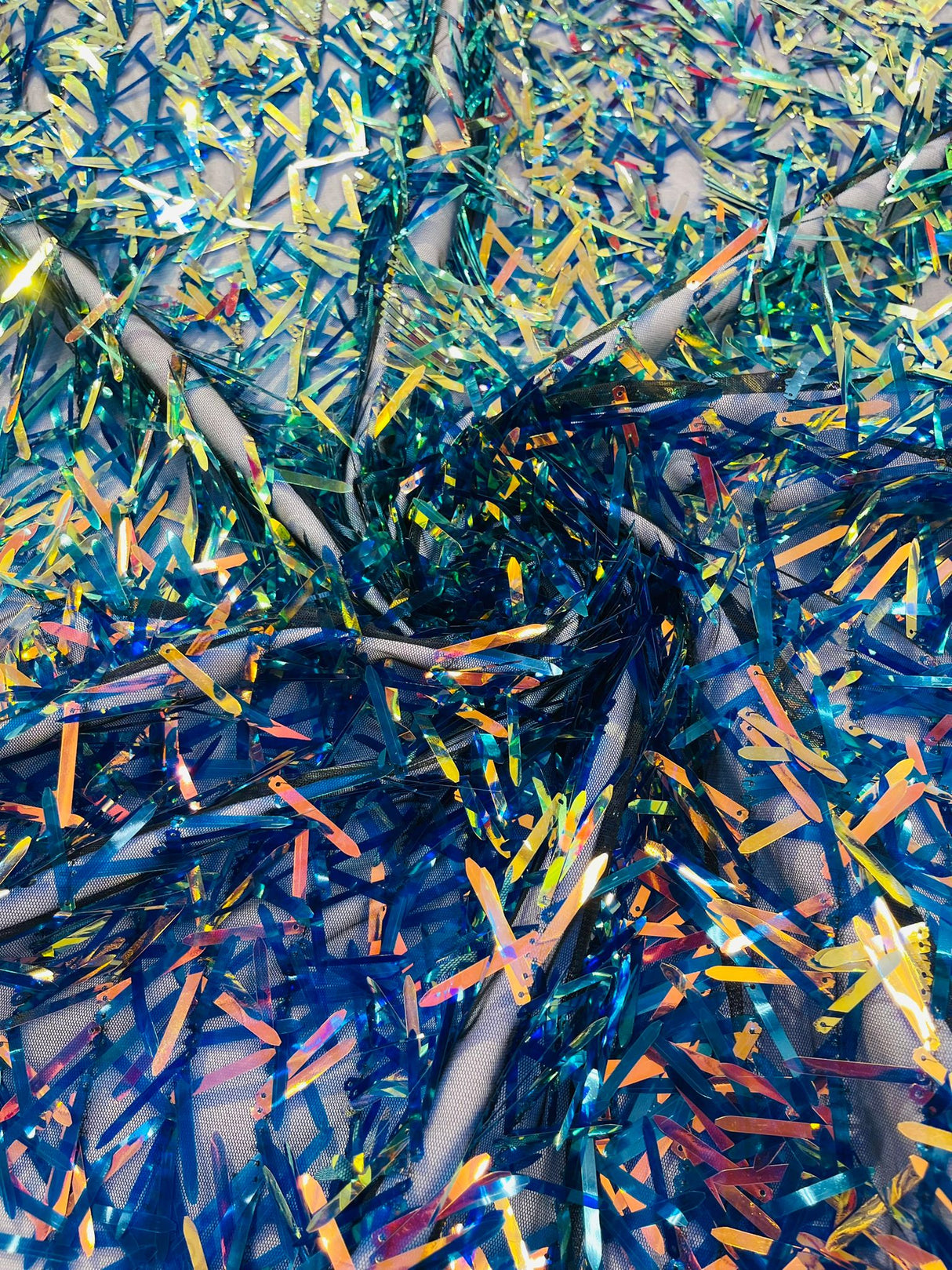 Sword Sequin Sequins Fabric - Iridescent Multi Color Sword Design, 50-54" Width (1 Yard)