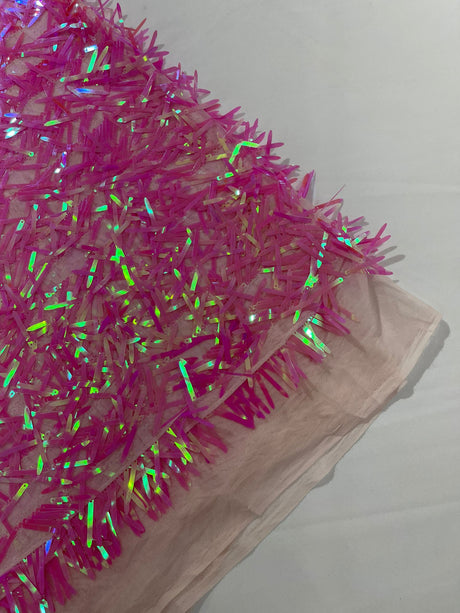Sword Sequin Sequins Fabric - Iridescent Multi Color Sword Design, 50-54" Width (1 Yard)