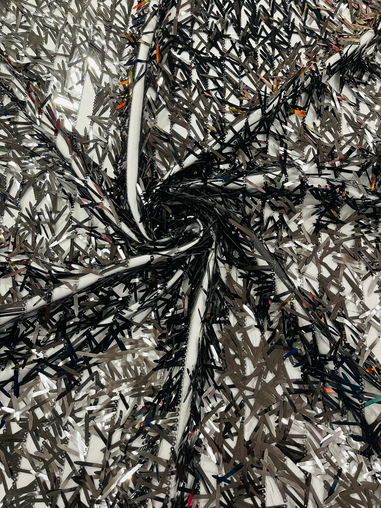 Sword Sequin Sequins Fabric - Iridescent Multi Color Sword Design, 50-54" Width (1 Yard)