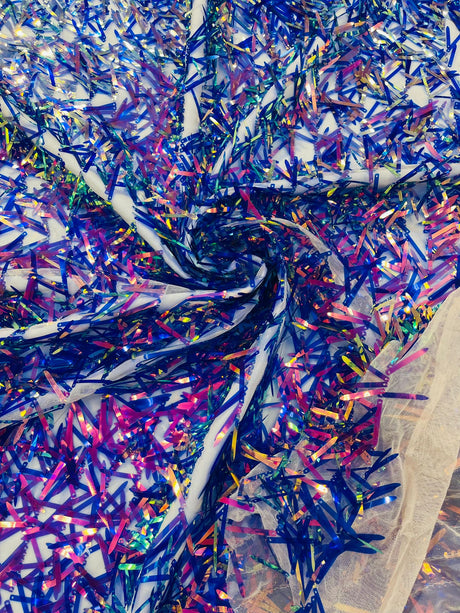 Sword Sequin Sequins Fabric - Iridescent Multi Color Sword Design, 50-54" Width (1 Yard)