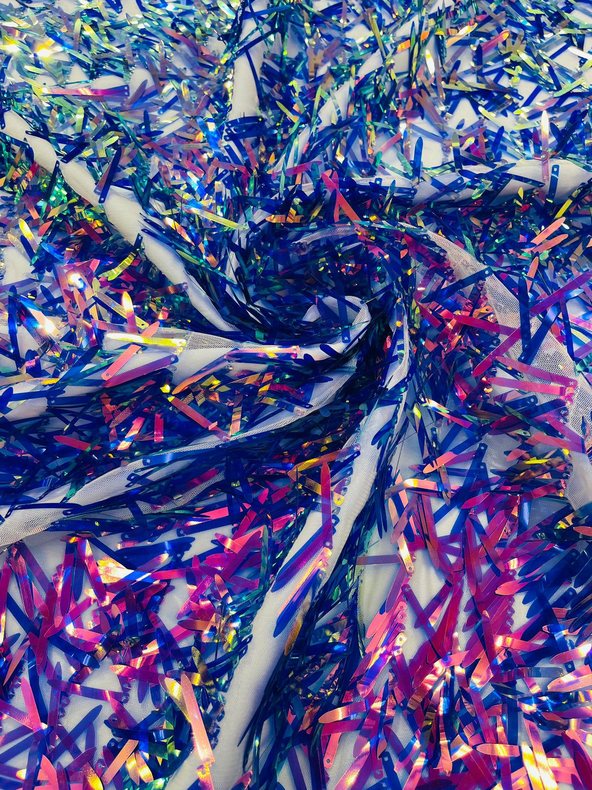 Sword Sequin Sequins Fabric - Iridescent Multi Color Sword Design, 50-54" Width (1 Yard)