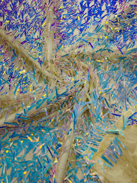 Sword Sequin Sequins Fabric - Iridescent Multi Color Sword Design, 50-54" Width (1 Yard)