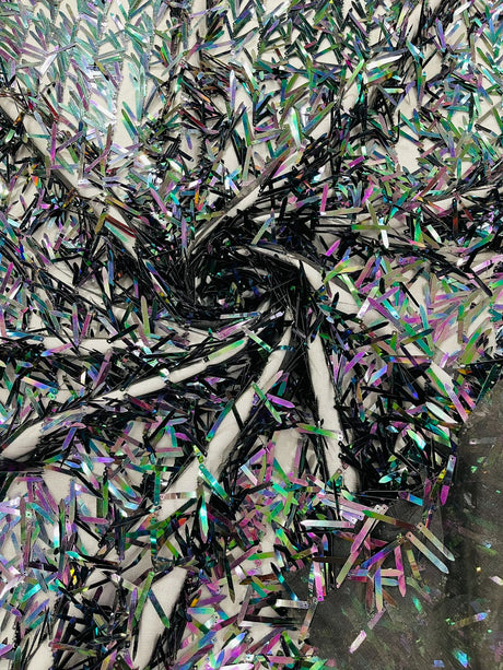 Sword Sequin Sequins Fabric - Iridescent Multi Color Sword Design, 50-54" Width (1 Yard)