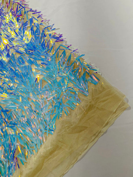 Sword Sequin Sequins Fabric - Iridescent Multi Color Sword Design, 50-54" Width (1 Yard)