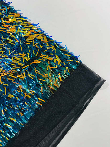 Sword Sequin Sequins Fabric - Iridescent Multi Color Sword Design, 50-54" Width (1 Yard)