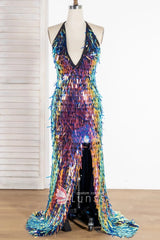 Sword Sequin Sequins Fabric - Iridescent Multi Color Sword Design, 50-54" Width (1 Yard)