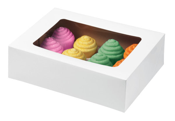 Wilton White Corrugated Cupcake Box with Window, 13 x 10 x 4-Inch, 2-Count