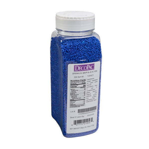 DecoPac Dark Blue Navy Jimmies Sprinkles 26 oz. handheld container