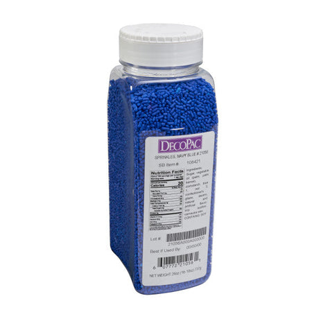 DecoPac Dark Blue Navy Jimmies Sprinkles 26 oz. handheld container