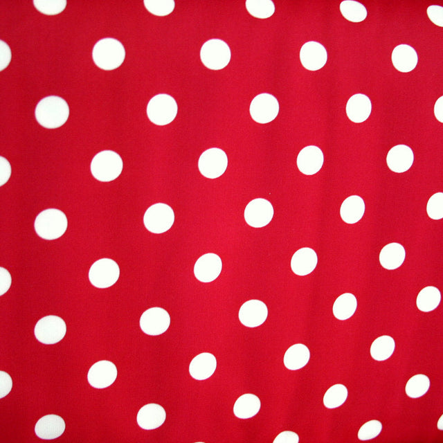 Swim Knit Nylon Lycra Tan Polka Dots on Red