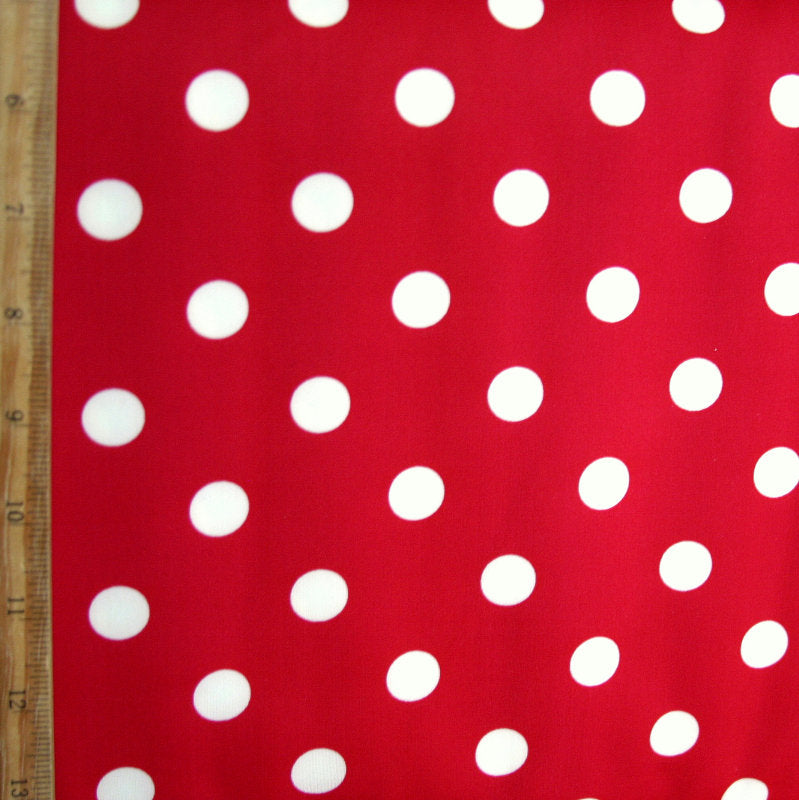 Swim Knit Nylon Lycra Tan Polka Dots on Red