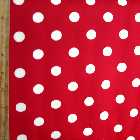 Swim Knit Nylon Lycra Tan Polka Dots on Red