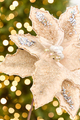 19" x 12" Taupe & Platinum Poinsettia Stem